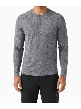 Lululemon Surge Long Sleeve Henley Sz S Space Dye Camo Black Slate EUC